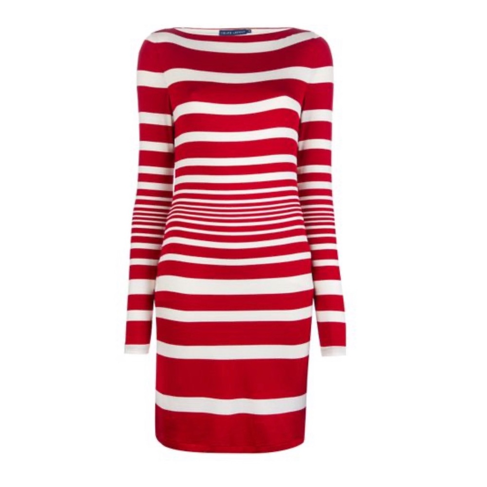 Ralph Lauren Red and Cream Striped Long Dress
